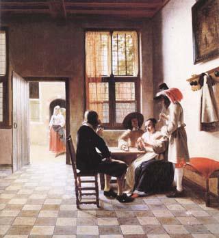 Pieter de Hooch Cardplayers in a Sunlit Room (mk25 oil painting picture